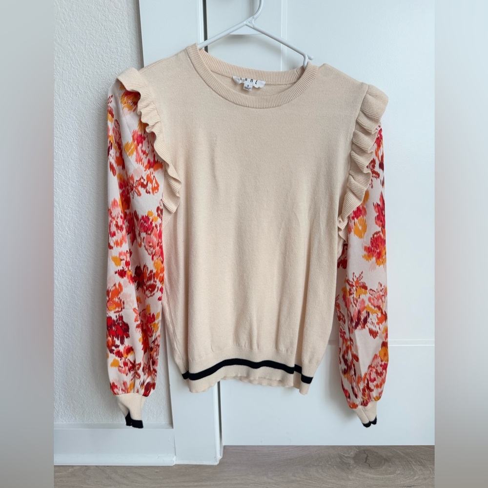 THML Cream and Red Floral Ruffle Blouse